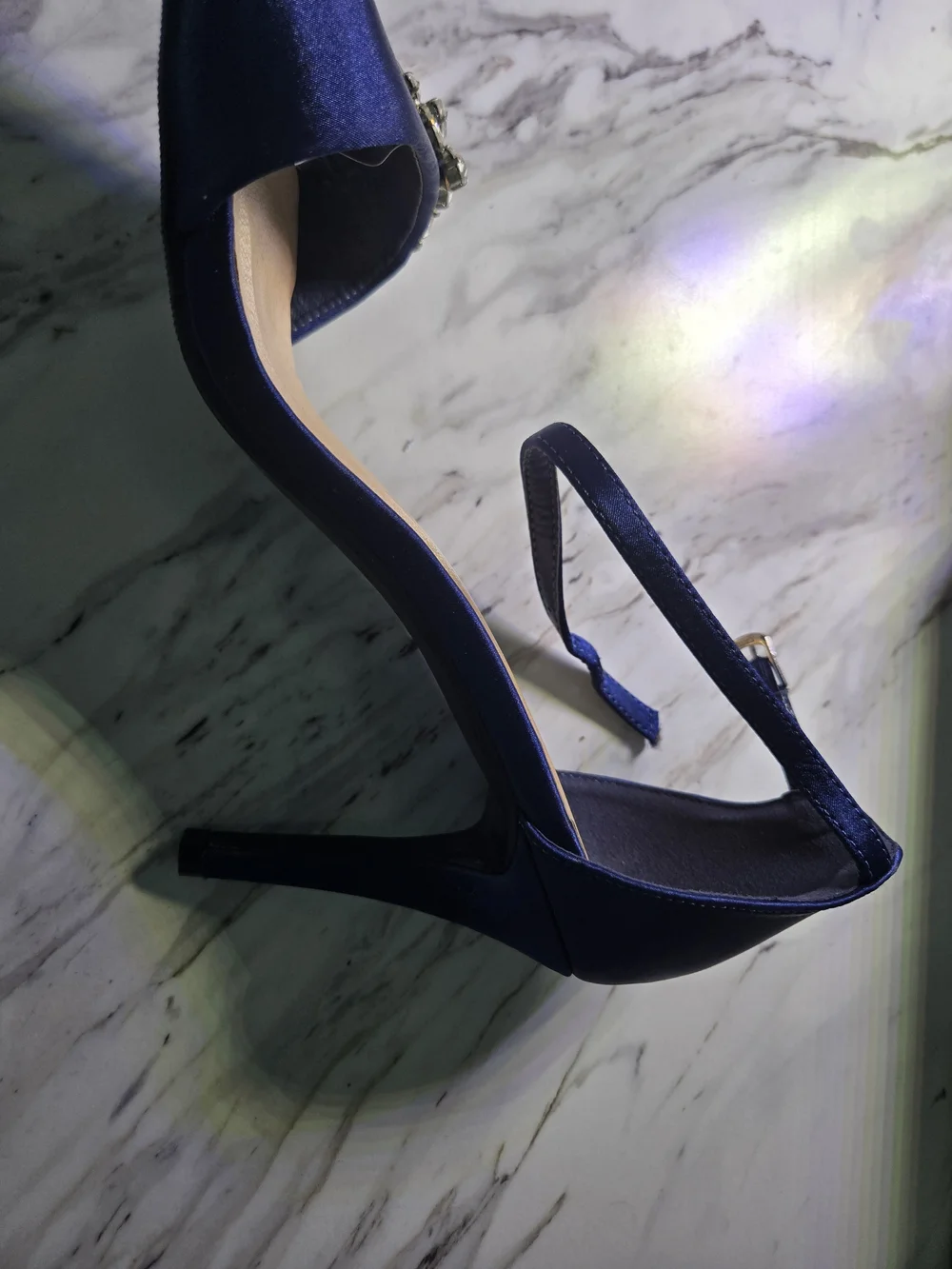 City Chic Navy Satin Embellished Ankle-Strap Heels - Never Worn